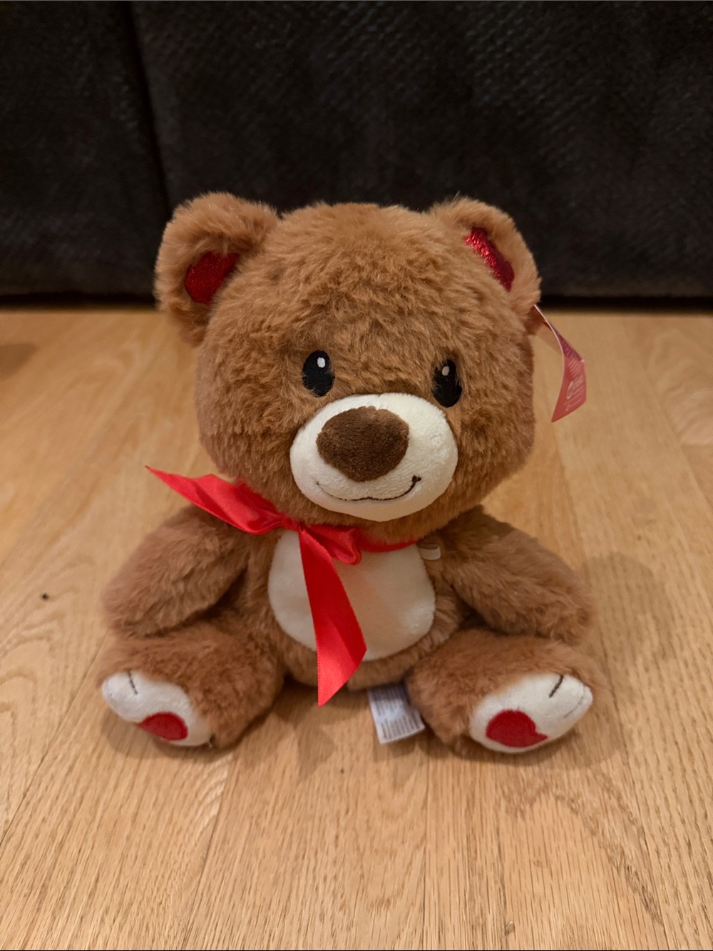 Fiesta Brown Plush Bear with Red Ribbon and White Accents